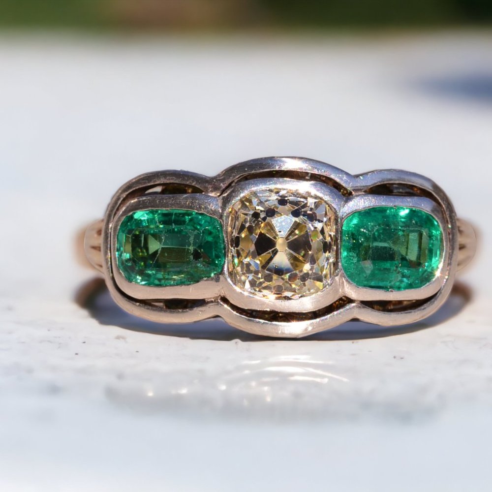 Antique Platinum Topped Engagement Ring with Old Mine Cushion Cut Diamond - Picture 11 of 11